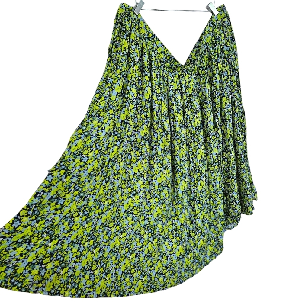 Ulla Popken plus size bright green floral flowy midi skirt